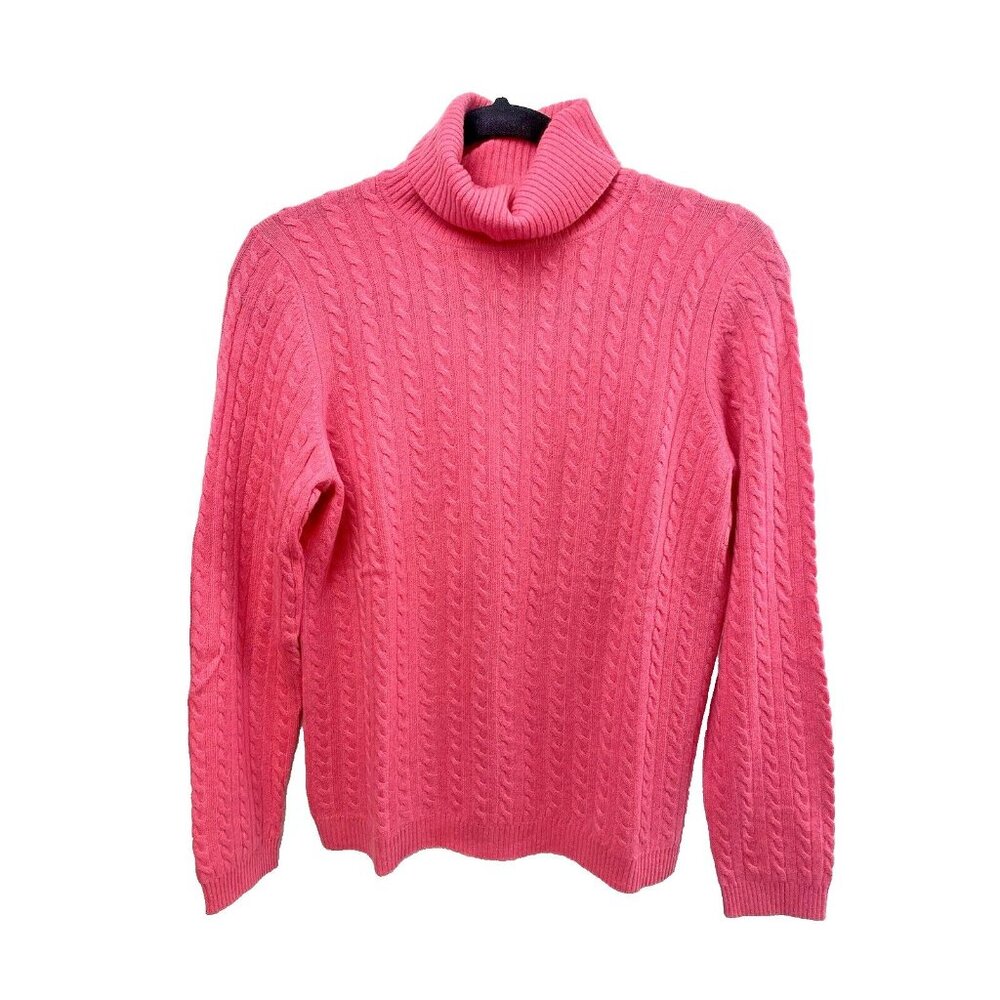 CHARTER CLUB  2 Ply 100% Cashmere Cable Knit Sweater Turtleneck Pink Size Medium